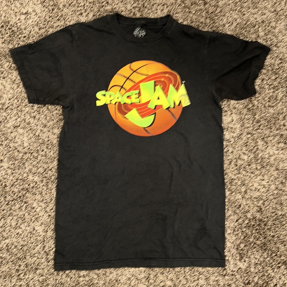 VINTAGE SPACE JAM sz M original vintage, black T-shirt with orange logo